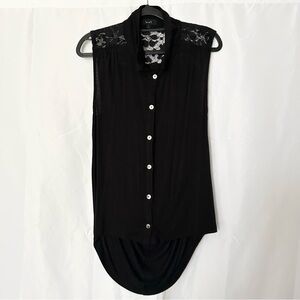 Love Black Sleeveless Lace Button-Up Blouse